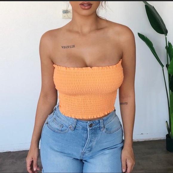 🧡OOTDFASH Jessie Smocked tube top (Cantaloupe) - Picture 1 of 4